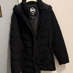 Michael Kors Black Quilted Hooded Belted Puffer Jacket